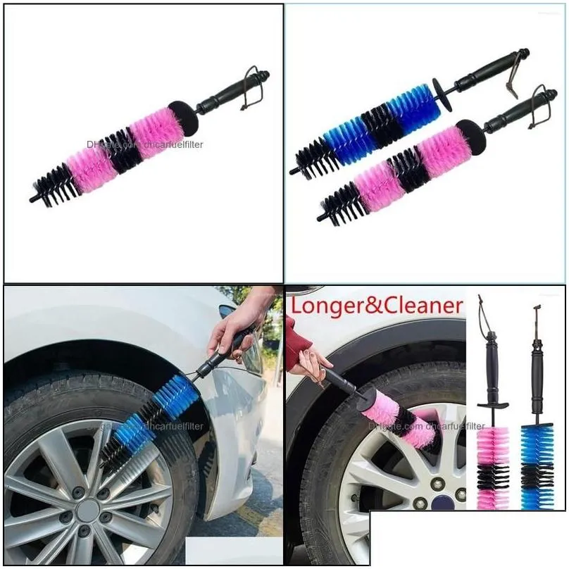 Car Sponge Vehicle Tire Tyre Wheel Rims Brush Steel Wire Long Mud Detailing Cleaner Bumpers Scrub Washing Cleaning Tool Drop Delivery