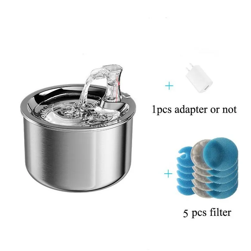 stainless steel automatic cats fountain 2l running water drinking for cat dog 4-layer filter smart pet drinker dispenser sensor 220211