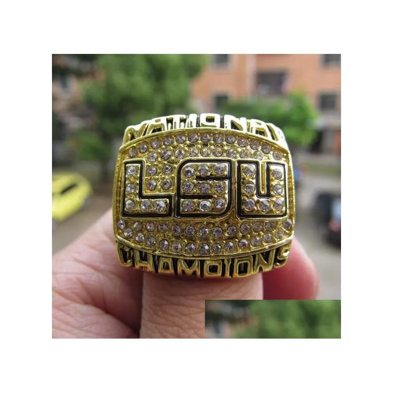 Cluster Rings 2Pcs 2003 2007 Lsu Tigers National Championship Ring Set Souvenir Fan Men Gift Wholesale Drop Drop Delivery Jewelry Ring Dhpwx