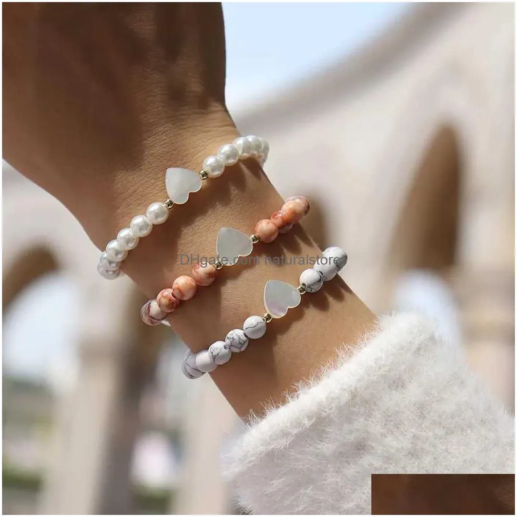 Charm Bracelets Charm Bracelets New Trendy Shell Heart Bracelet Women Classic Handmade Stone For Jewelry Gift R231024 Drop Delivery Je Dhkyc