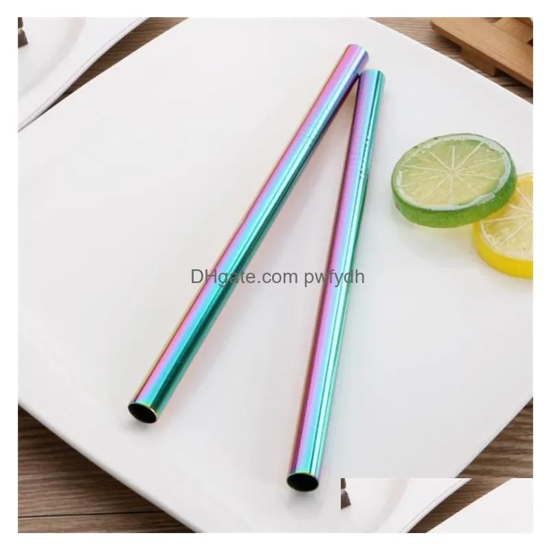 215x12mm stainless steel straw 5 colors metal straw colorful drinking reusable straight large straws for juice coffee drinking straws