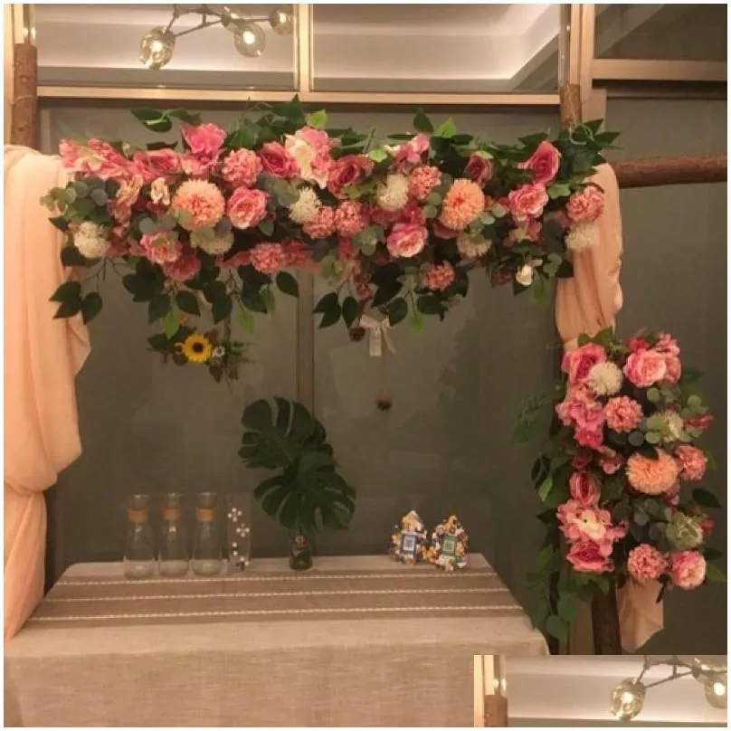 Decorative Flowers & Wreaths 50/100CM DIY Wedding Flower Wall Arrangement Supplies Silk Peonies Rose Artificial Row Decor Iron Arch