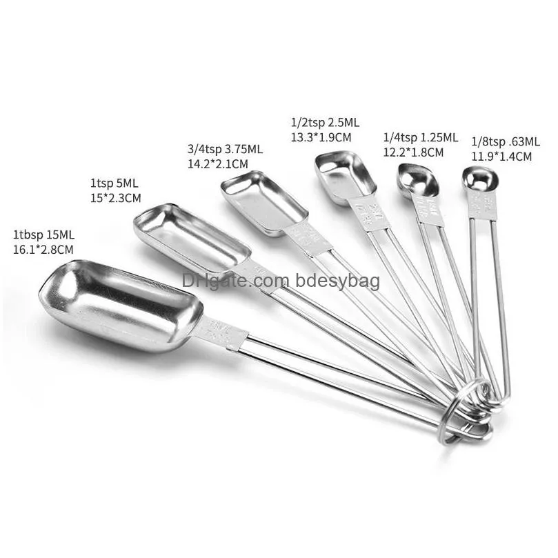 small square head measuring spoon baking accessories stainless steel handle coffee measure scoop set kitchen gadgets lx5449
