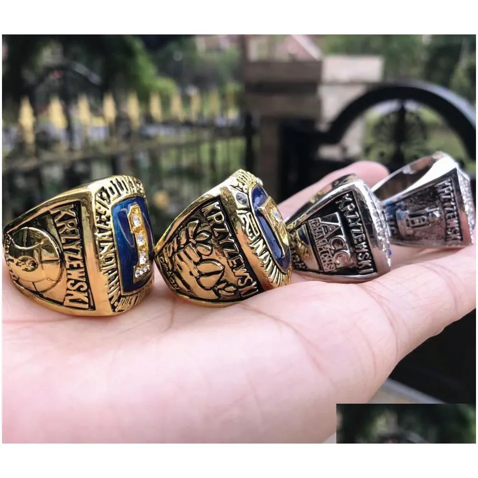 With Side Stones  Blue 4Pcs Devils National Team Championship Ring With Wooden Box Set Men Fan Souvenir Gift Wholesale Drop Drop D Dhnc5