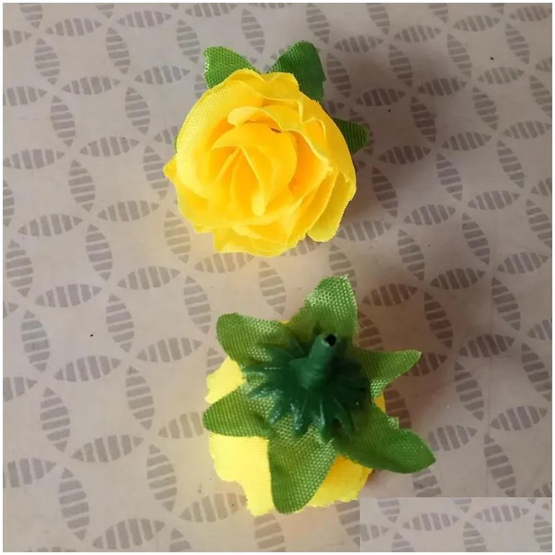 Decorative Flowers & Wreaths Yellow Fabric Silk Artificial Rose Flower Heads For Decoration Pack Of 50pcs