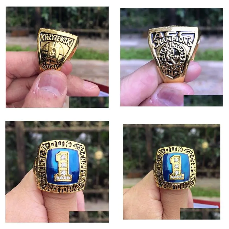 With Side Stones  Blue 1992 Devils National Championship Ring Men Fan Souvenir Gift Wholesale Drop Drop Delivery Jewelry Ring Dhn6T