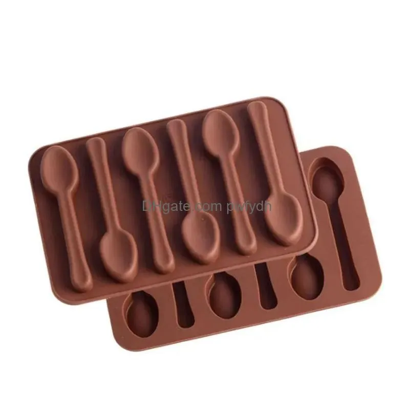 non-stick silicone diy cake decoration mould 6 holes spoon shape chocolate molds jelly ice baking 3d candy 0517