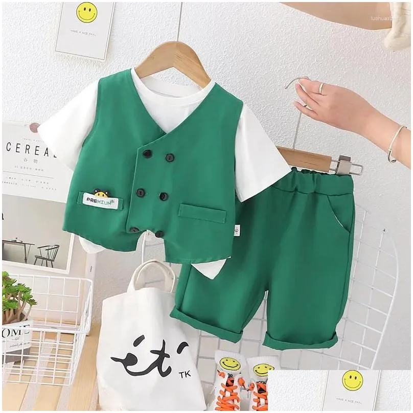 Clothing Sets Childrens Summer Suits Baby Boy Clothes 1 To 2 Years Koraen Fashion Vest T-shirts And Shorts Tracksuits For Kids Boys