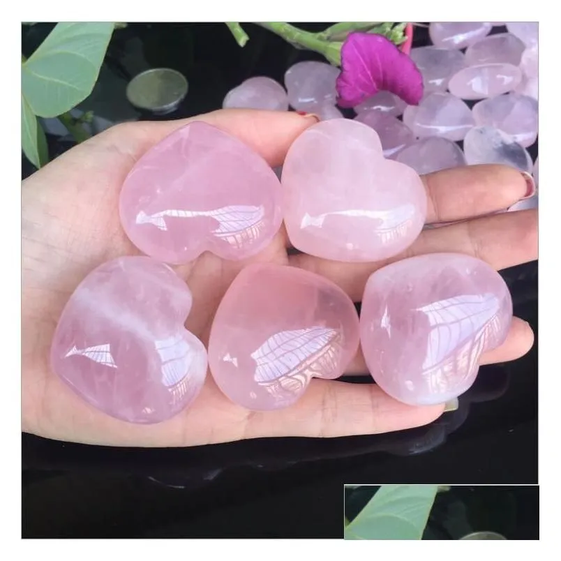 natural rose quartz heart shaped pink crystal carved palm love healing gemstone lover gife stone gems