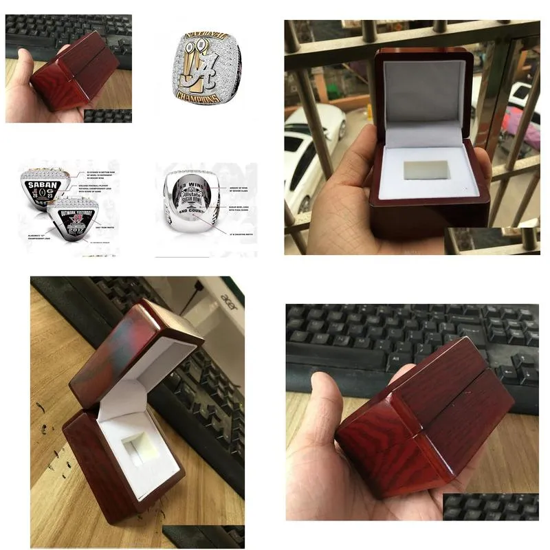 Cluster Rings Fashion Alabama Crimson Tide National Football Championship Ring With Wooden Box Souvenir Men Fan Gift Drop Delivery Jew Dhdwo