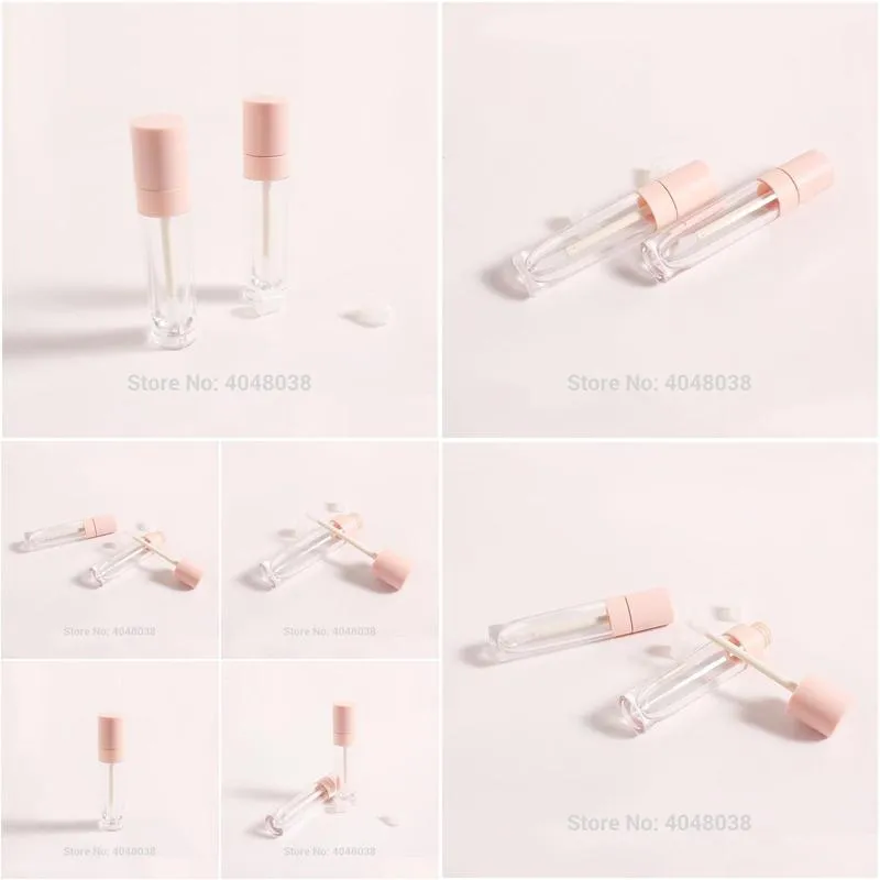 Packing Bottles Wholesale Empty Lip Gloss Container Clear Bottle Pink Cap Tube Lipstick Refillable Plastic 40Pcs1 Drop Delivery Office Dhthp