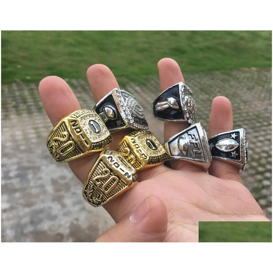 Cluster Rings 7 Pcs Fantasy American Football Championship Ring Men Fan Souvenir Gift Wholesale Drop Drop Delivery Jewelry Ring Dhrkh