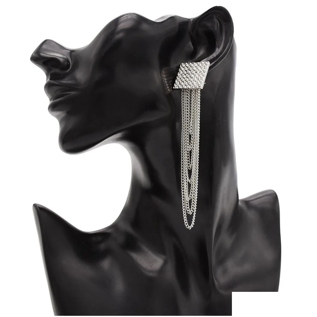 Fashion Silver Gold Black Gun Color Link Chain Tassel Drop Dangle Earrings for Women Boho Party Jewelry