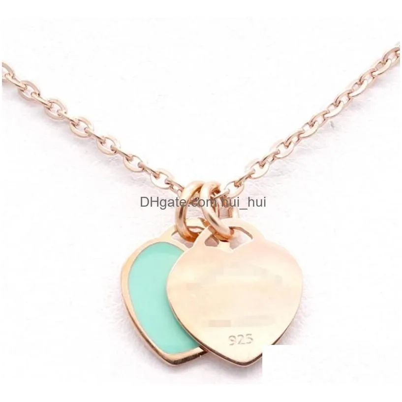 stainless steel chain enamel double heart love necklaces women necklace fashion trendy paired suspension pendants model mixed 9 colors