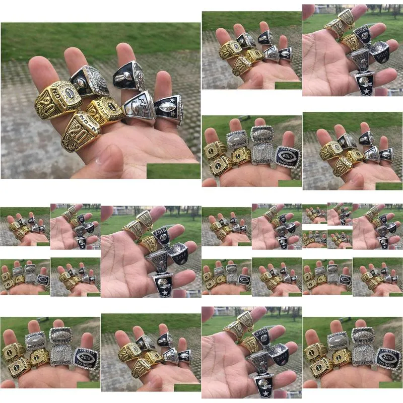 Cluster Rings 7 Pcs Fantasy American Football Championship Ring Men Fan Souvenir Gift Wholesale Drop Drop Delivery Jewelry Ring Dhrkh