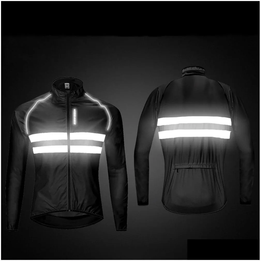 WOSAWE Windbreaker Jacket High visibility Cycling Jacket Men Women Waterproof Safety Cycling MTB Raincoat Bike Clothing