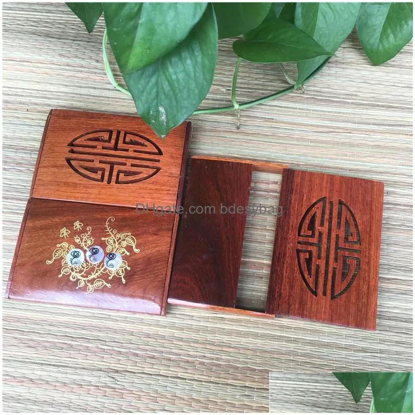 fashion uni wooden business name id credit card holder case wood card storage box home office supplies