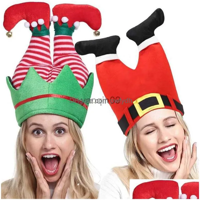 christmas decorations christmas hat funny red green striped santas cap festival decor elf clown xmas soft children adult party activities decorations