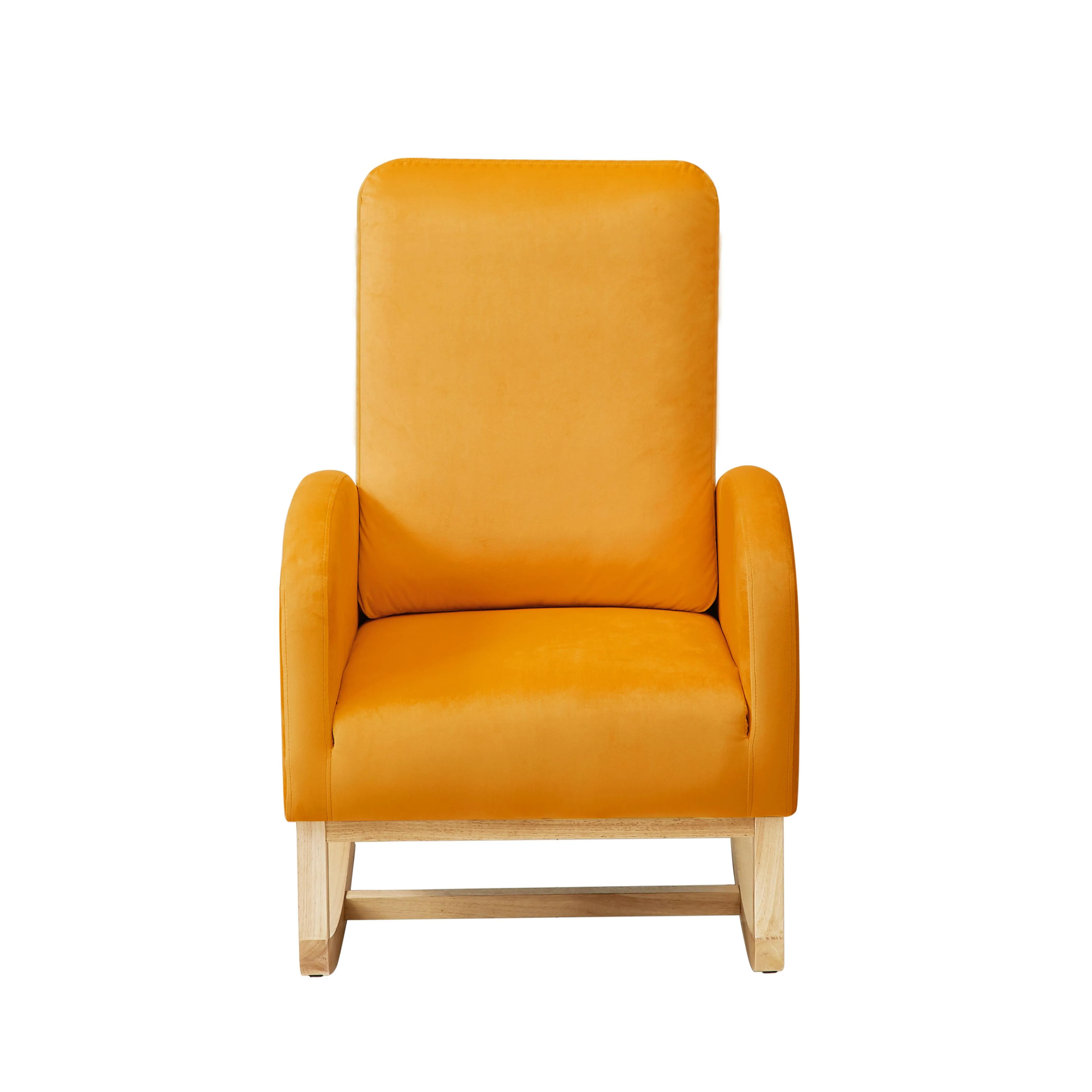 Rocking Chair Mid-Century Modern Rocking Armchair Upholstered Tall Back Accent Glider Rocker,Orange