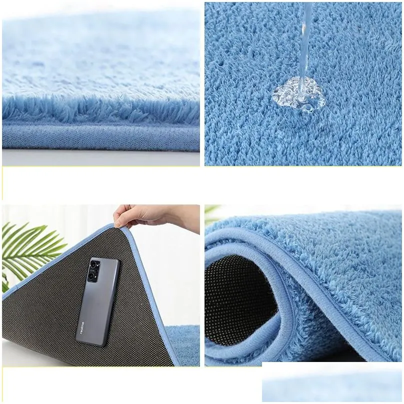 Carpet Solid Color Fluffy Bathroom Mat Anti slip Bath Carpets Doormat For Toilet Absorbent Floor Rug Beside Bathtub Wash Basin Washable