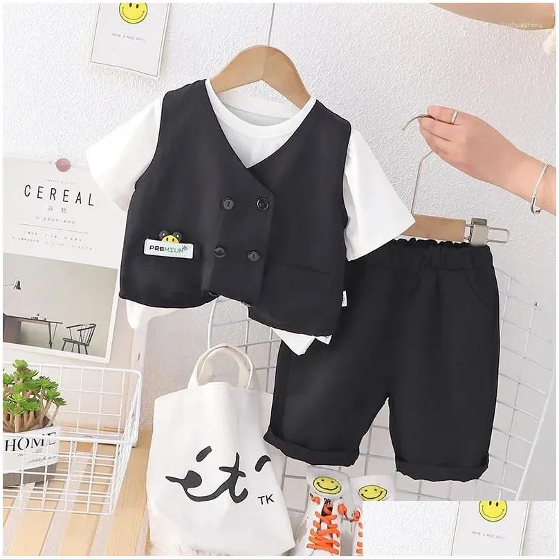 Clothing Sets Childrens Summer Suits Baby Boy Clothes 1 To 2 Years Koraen Fashion Vest T-shirts And Shorts Tracksuits For Kids Boys
