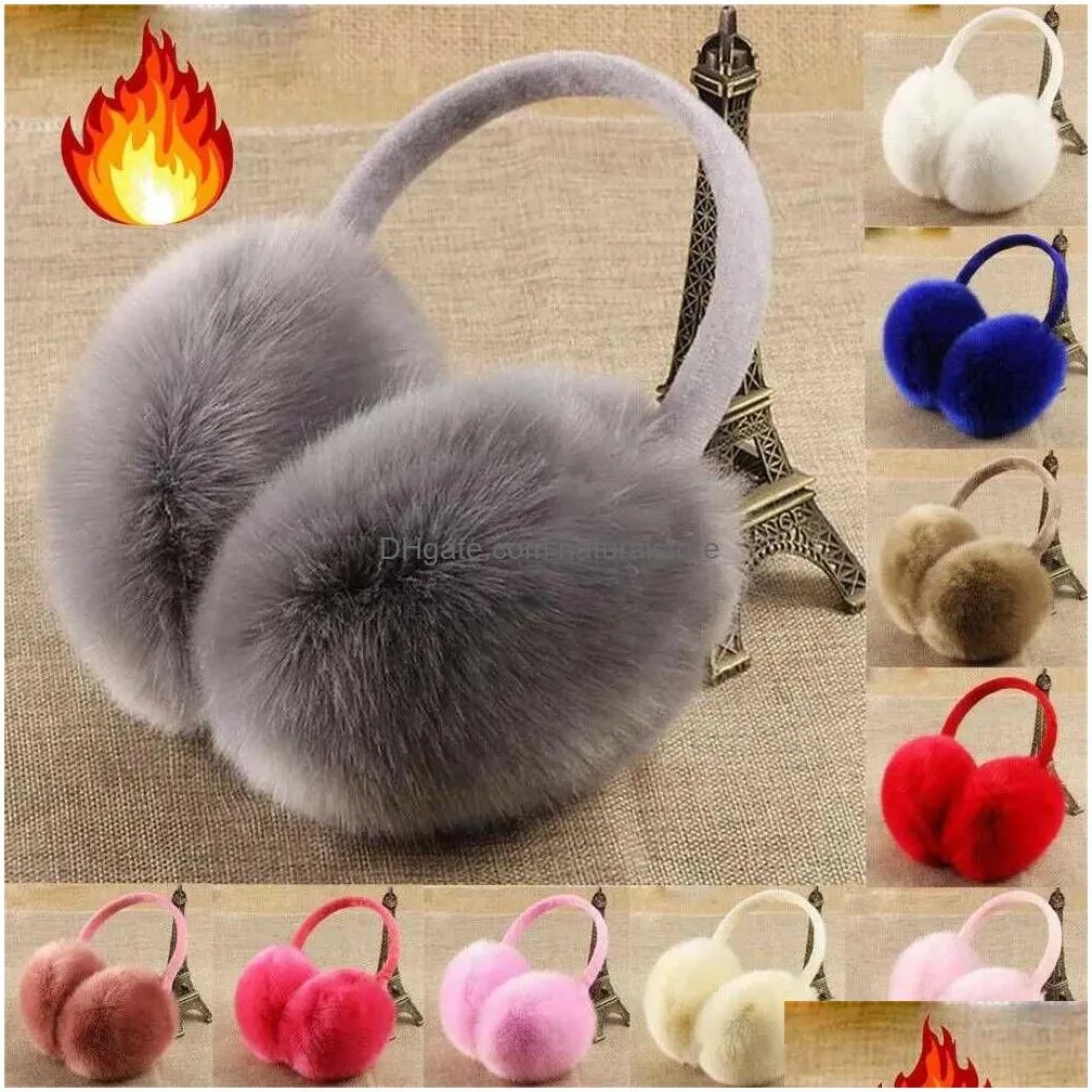 Ear Muffs Ear Muffs Winter Warm New Cute Solid Color Earflaps Women Fluffy Cosy Earmuffs Plush Soft Warmer For R231009 Drop Delivery F Dhhax