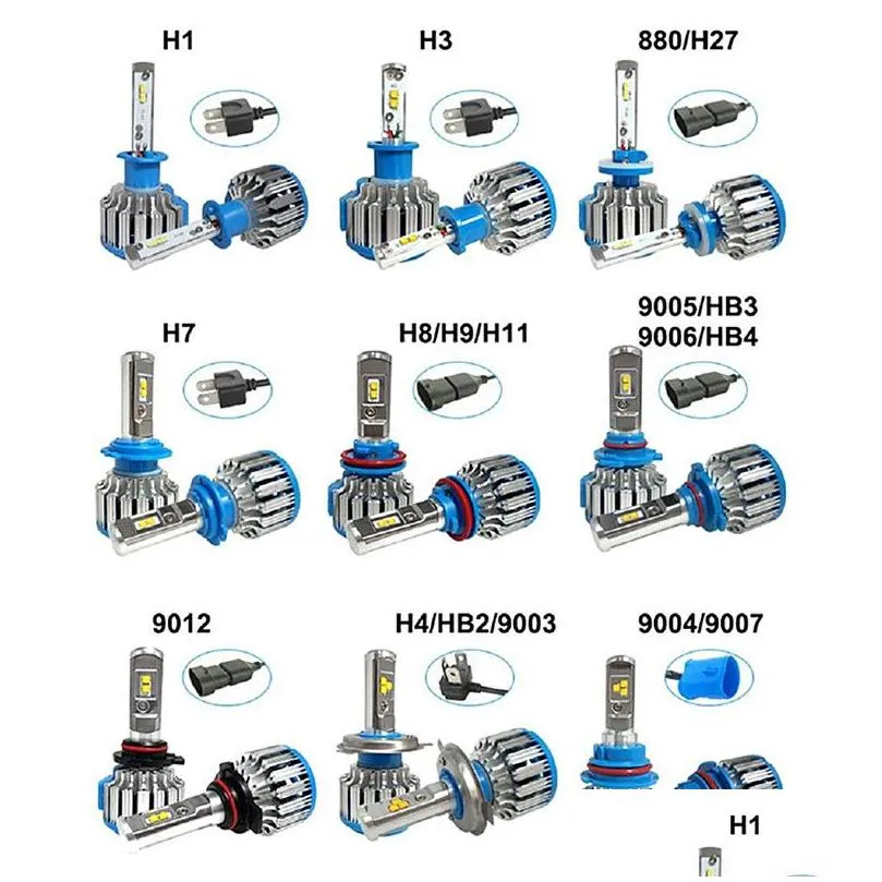 T1 Car LED Headlight H1 H7 H3 H4 High Low Beam Bulbs Auto Modified Lamp H8/9/11