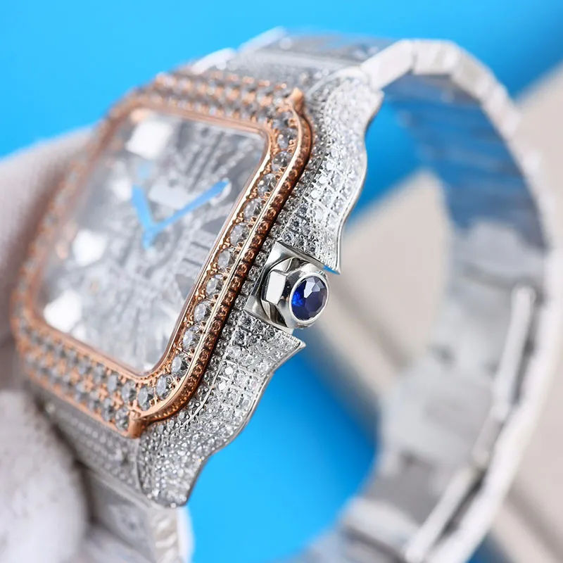 Hollow Out Diamond Watch Men Quartz Movement 39.8mm Waterproof Bracelet Sapphire Business Wristwatch Stainless Steel 904L Wristwatch Montre de Luxe