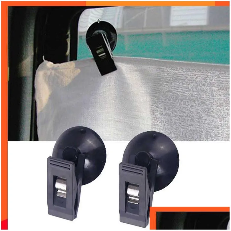 New 1 Pair Car Interior Window Clip Mount Black Suction Cap Clip Plastic Sucker Removable Holder For Sunshade Curtain Towel Ticket
