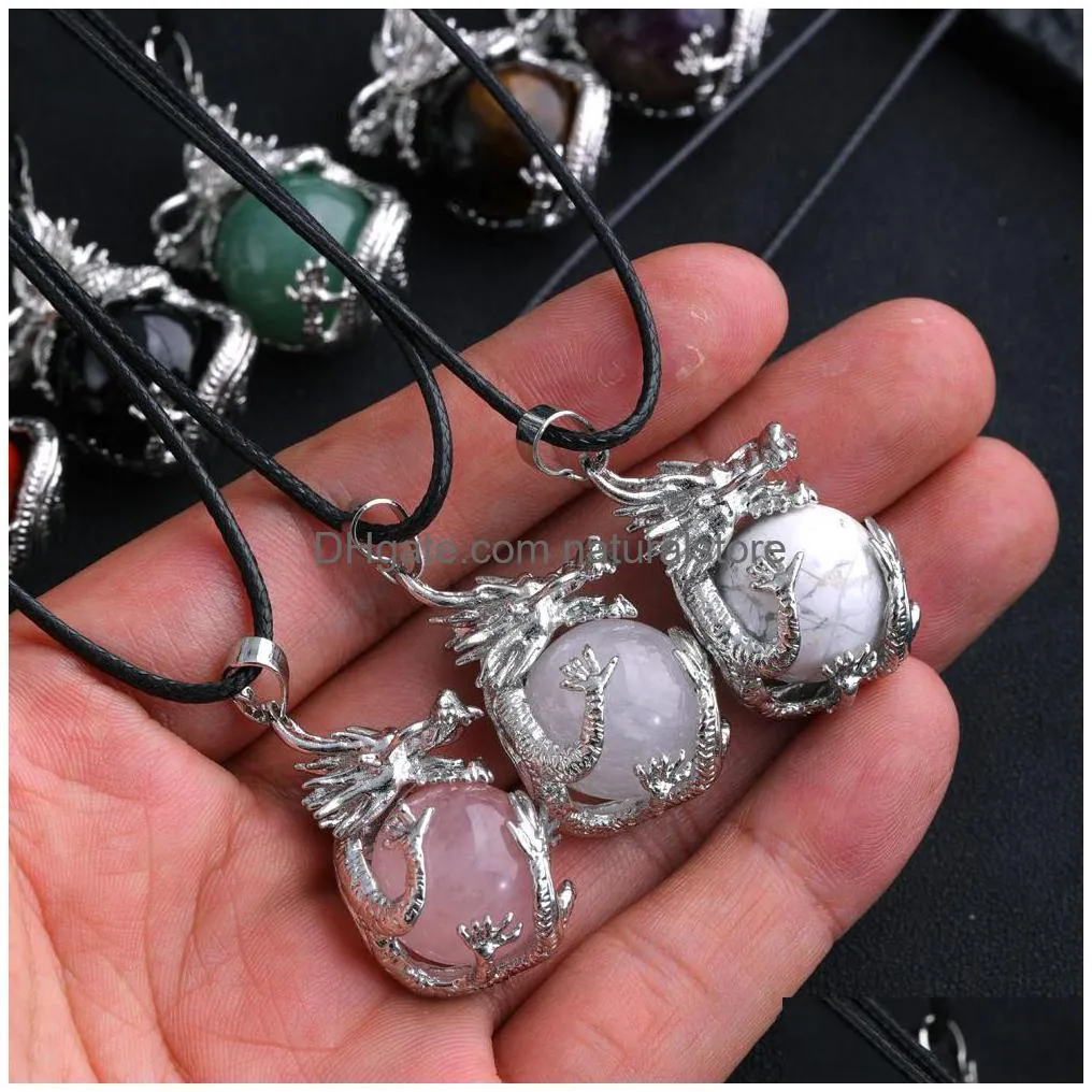 Charms Punk Dragon Shape Natural Stone Pendant Opal Rose Quartz Crystal Tiger Eye Lapis Beads Animal Charms For Jewelry Making Drop De Dhsb5