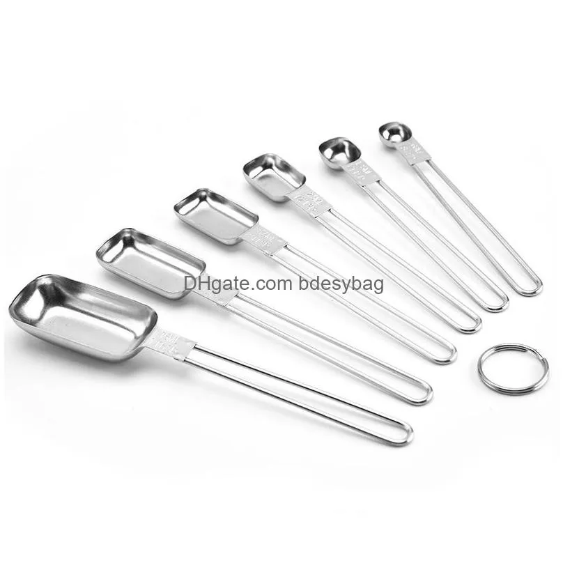 small square head measuring spoon baking accessories stainless steel handle coffee measure scoop set kitchen gadgets lx5449