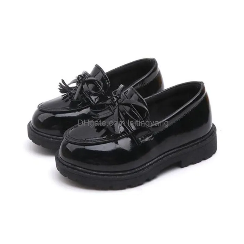 fashion kids girls casual sneakers children leather shoes toddler baby loafers flats tassel bow princess dress shoes 21-35