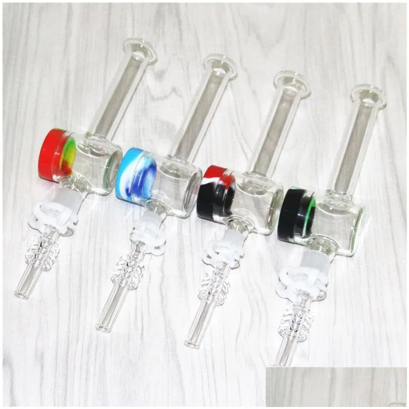 hookahs 7.5 inch glass nectar with 10mm 14mm quartz tips keck clip 5ml silicone container reclaimer nector for smoking