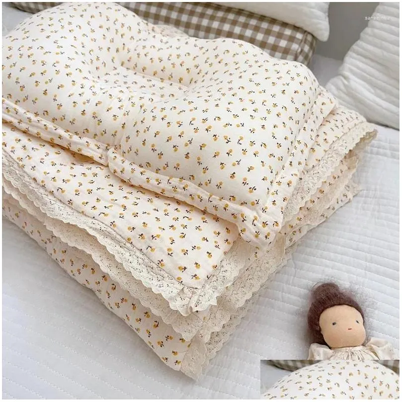 Blankets Vintage Pink Floral Baby Summer Quilt For Girls Infant Muslin Comforter Blanket Korean Bedding Nap Cover