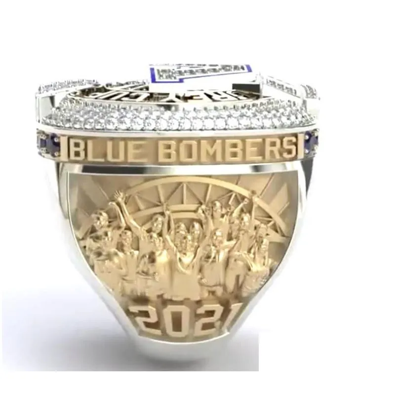 Cluster Rings Winnipeg Blue 2021 Bombers Cfl Grey Cup Team Champions Championship Ring With Wooden Box Souvenir Men Fan Gift 2023 Whol Dhznm