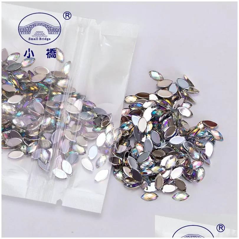 1000PCS Glitter Flatback Horse Eye Rhinestones AB Color 3D Nail Art Strass Loose Decorative Glue On Acrylic Rhinestones S031