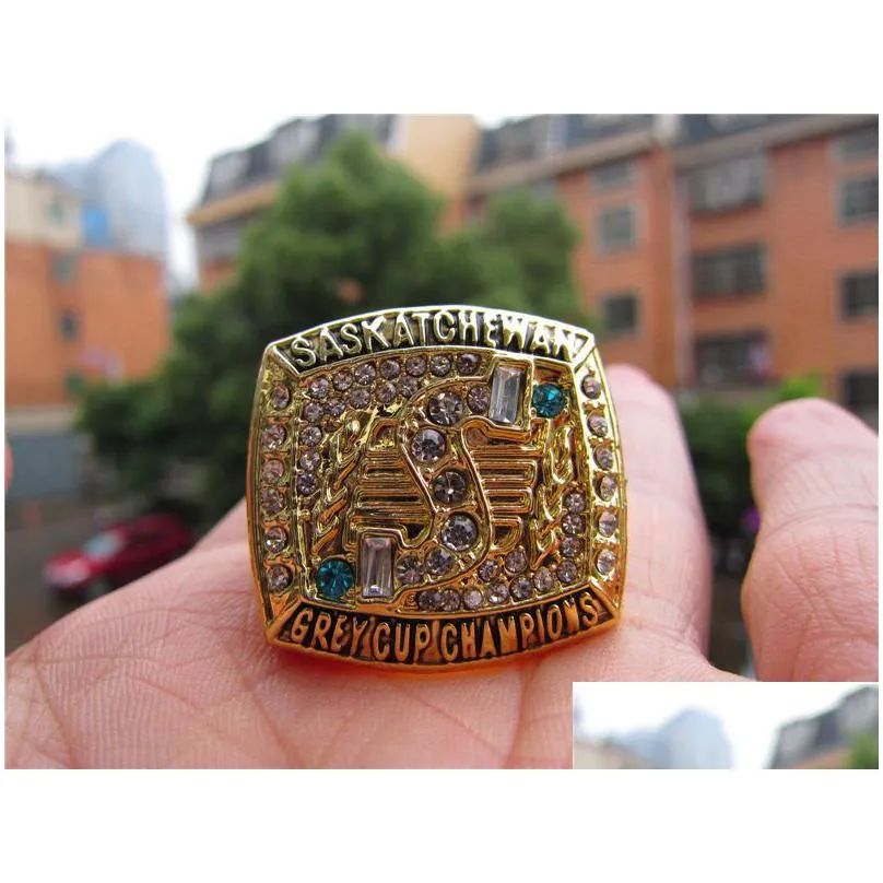 Cluster Rings 1989 Saskatchewan Roughriders The Grey Cup Championship Ring With Wooden Box Men Fan Souvenir Gift Wholesale Drop Drop D Dhu3T
