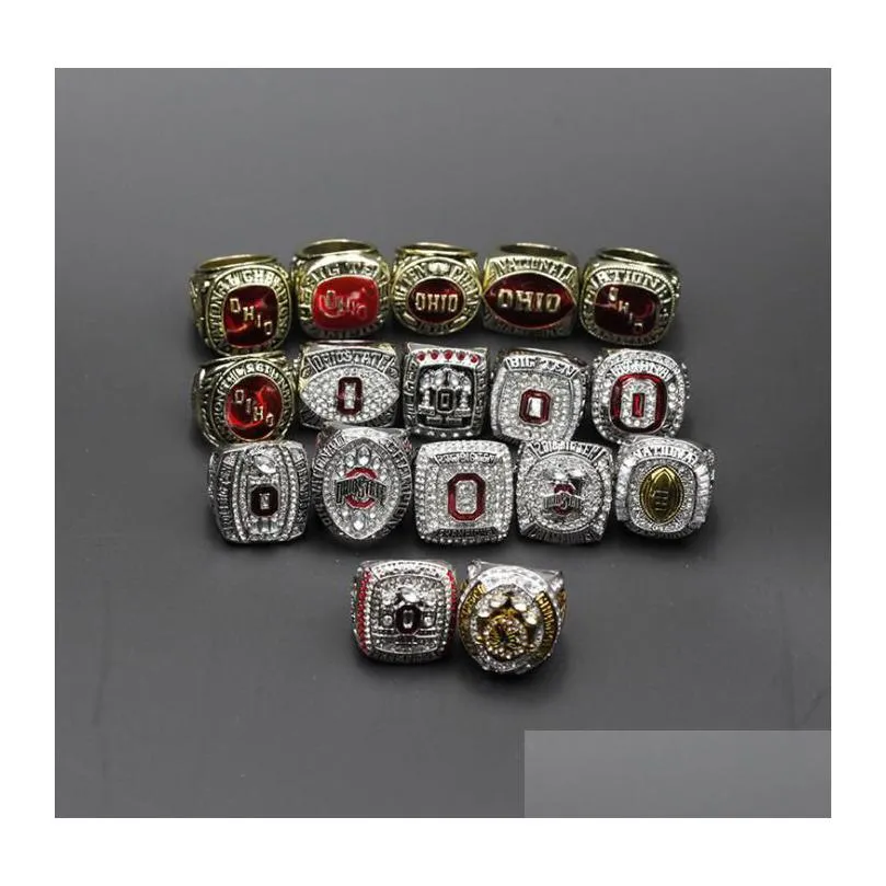 17pcs ohio state buckeyes national champion championship ring set solid men fan brithday gift wholesale drop 