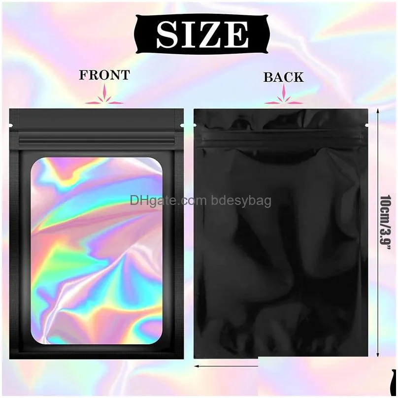 5 colors smell proof mylar bags resealable odor proof bags holographic packaging pouch bag with clear window for food lx4577