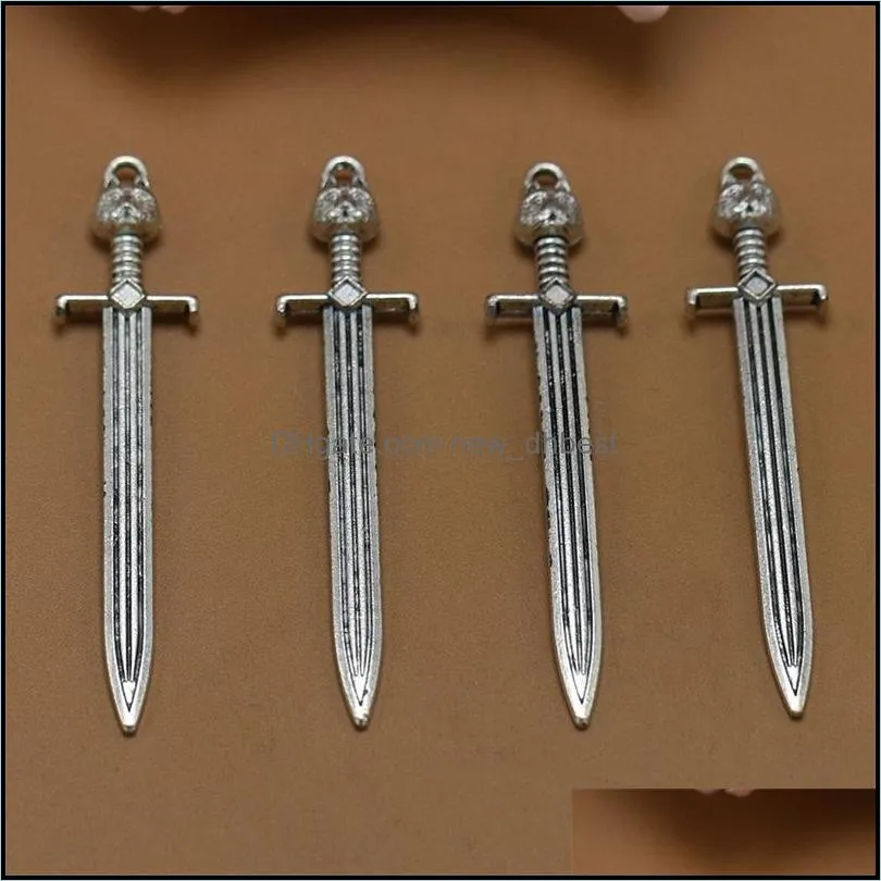 66x15mm pack of 30 pieces antique silver bronze plated sword cat charms pendant diy necklace bracelet bangle findings
