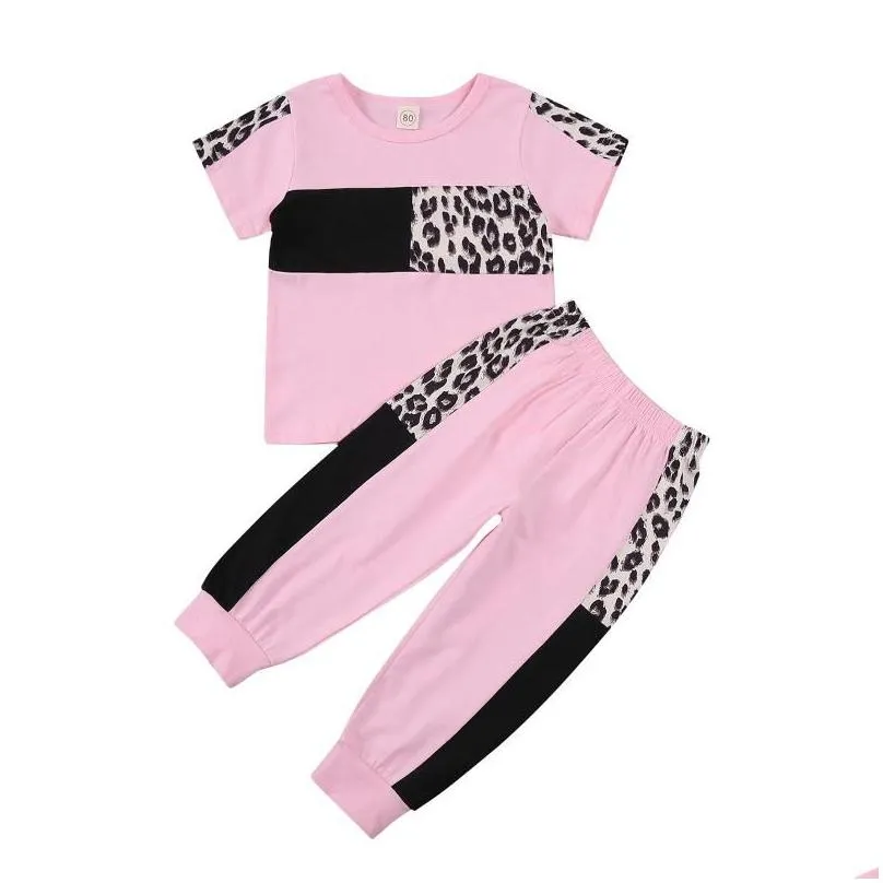 Clothing Sets Toddler Little Girls Pants 2Pcs Short Sleeve Top Leopard Summer Cotton Tracksuit Clothes