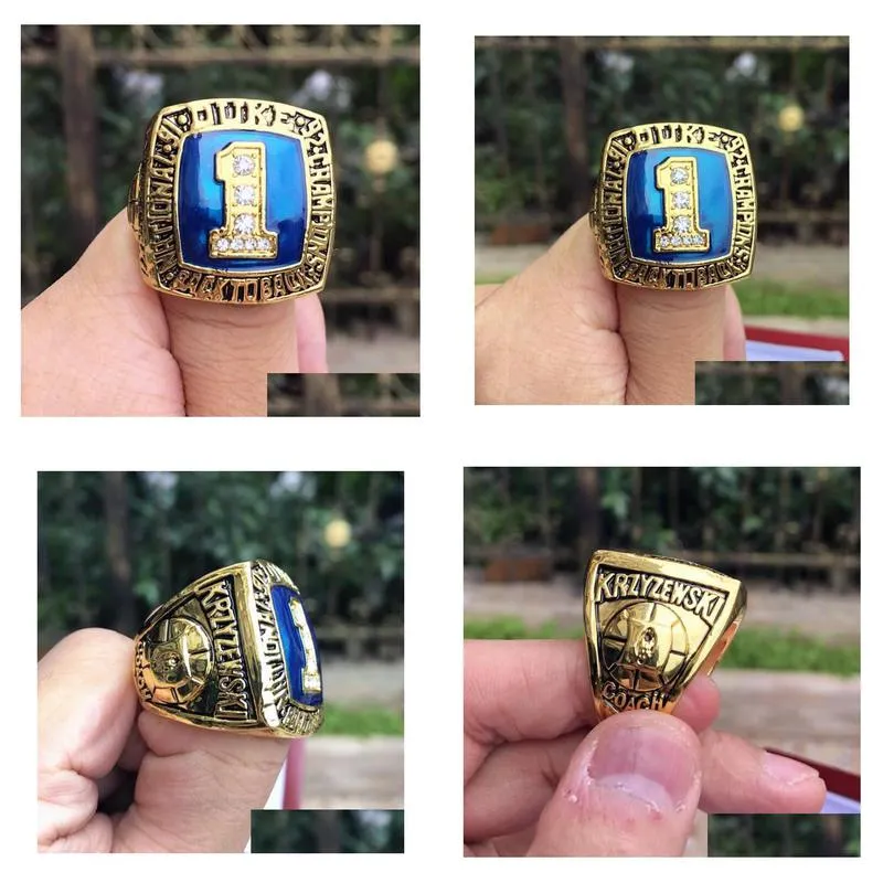 With Side Stones  Blue 1992 Devils National Championship Ring Men Fan Souvenir Gift Wholesale Drop Drop Delivery Jewelry Ring Dhn6T