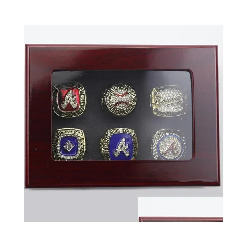 Cluster Rings 6Pcs World Series Baseball Team Championship Ring With Wooden Display Box Souvenir Men Fan Gift Wholesale Drop Drop Deli Dhygv