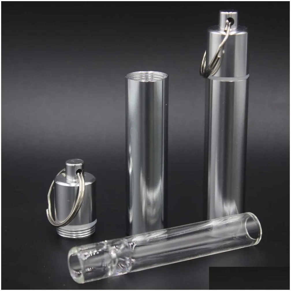 glass taster one hitter pipe with keychain metal bottle aluminum waterproof pill holder portable keychain pill box case