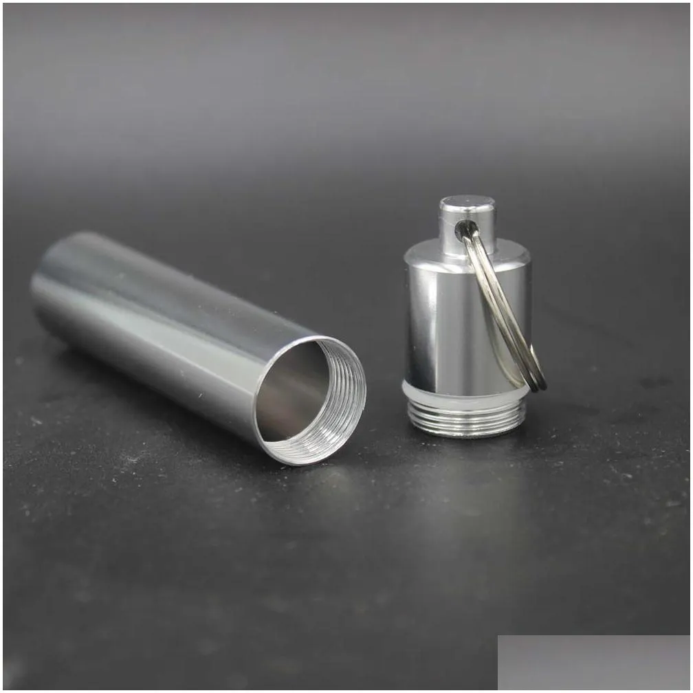 glass taster one hitter pipe with keychain metal bottle aluminum waterproof pill holder portable keychain pill box case