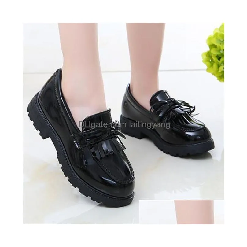 fashion kids girls casual sneakers children leather shoes toddler baby loafers flats tassel bow princess dress shoes 21-35