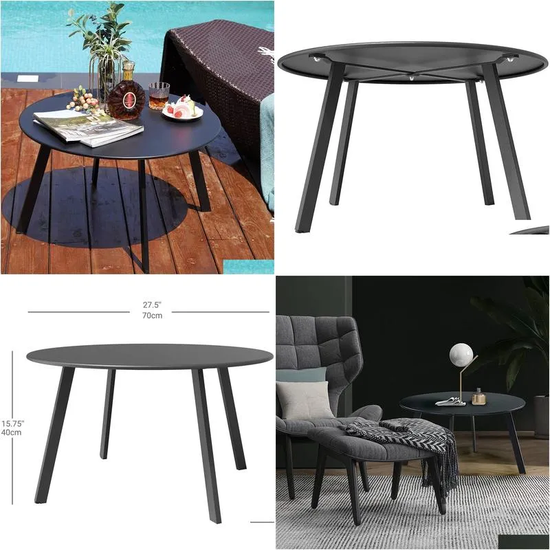 Round Coffee Table Patio Side Table,Black