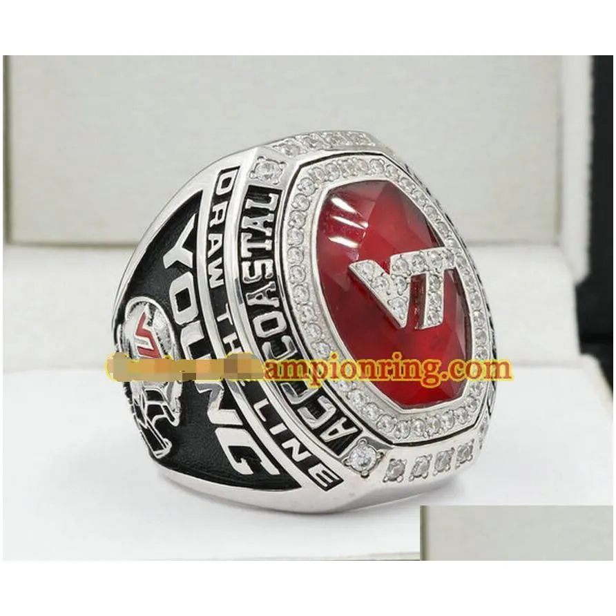 Cluster Rings Virginia Tech Hokies Acc Coastal Champions Championship Ring With Wooden Display Box Souvenir Men Fan Gift 2023 Wholesal Dhygc