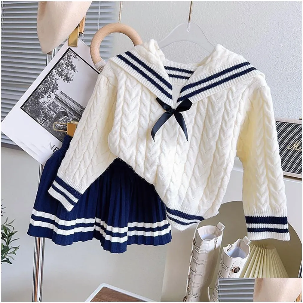 Clothing Sets Clothing Sets Autumn Girls Princess Preppy Clothes Set Baby Kids Children Long Sleeve Sweater Tops Knitwear Pleated Skir Dh0F6