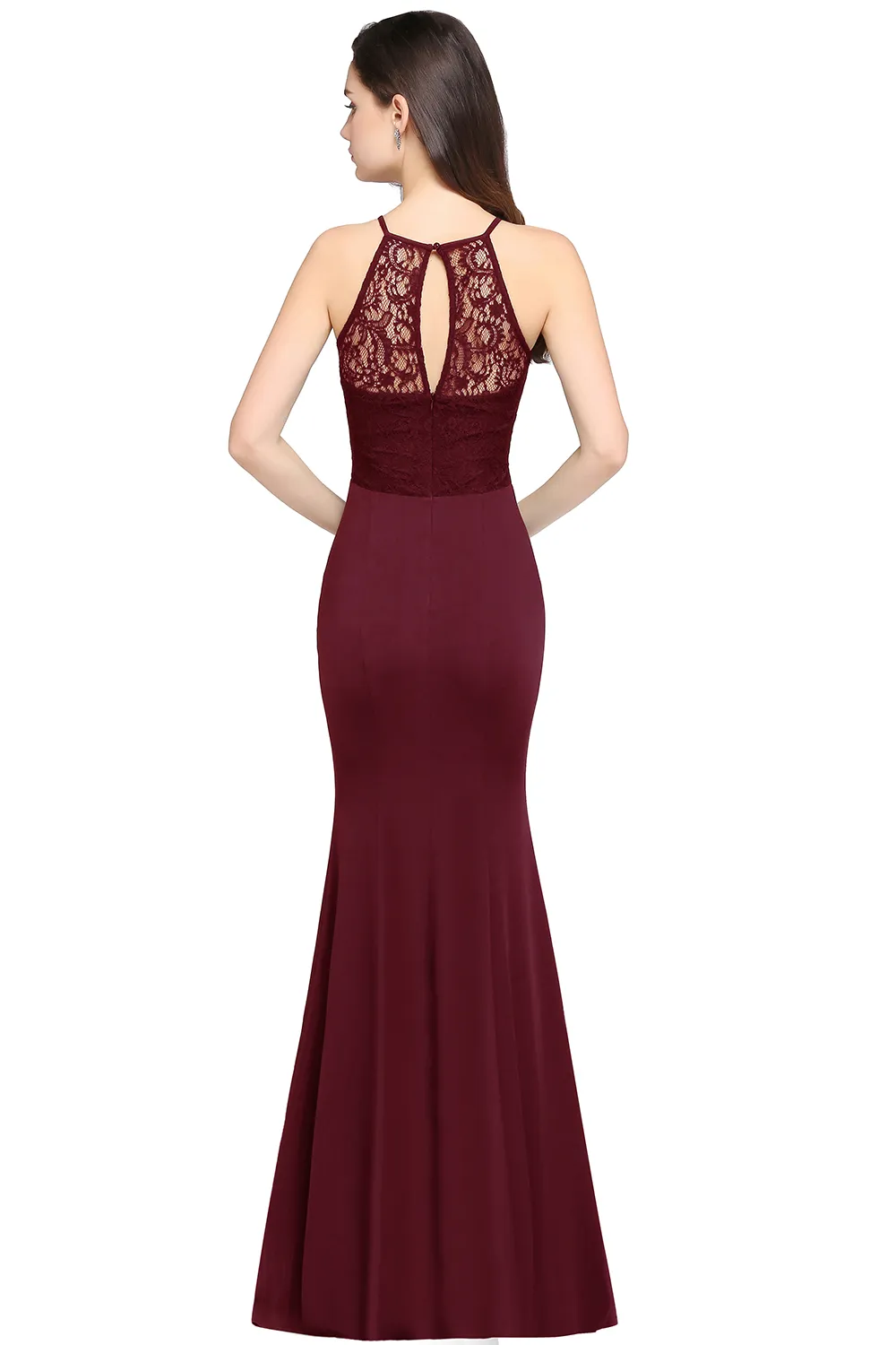 Clear Out Cut-Out See-Through Back Wine Red Cocktail Dresses Halter Neck Long Mermaid Lace Sleeveless Celebrity Party Gown cps617